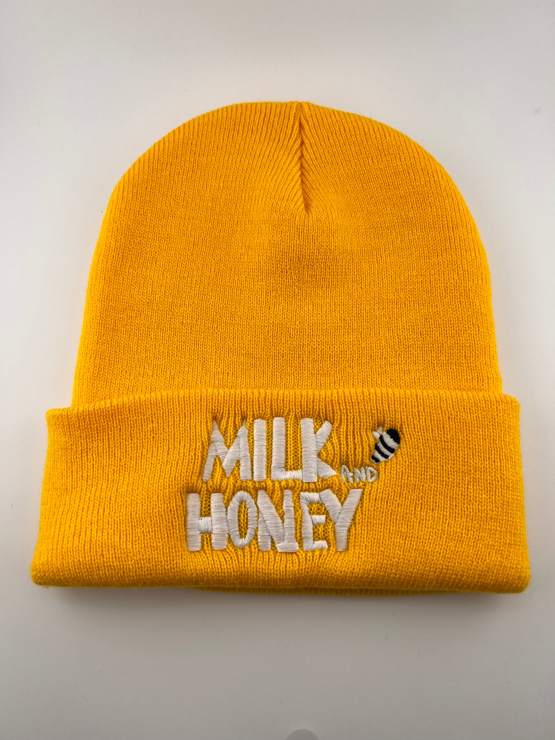 Yellow Milk and Honey Embroidered Cuffed Beanie