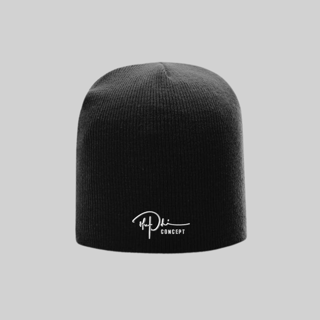 Black The Phi Concept Embroidered Uncuffed Beanie - The Phi Concept