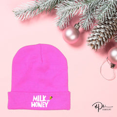 Pink Milk and Honey Embroidered Cuffed Beanie - The Phi Concept