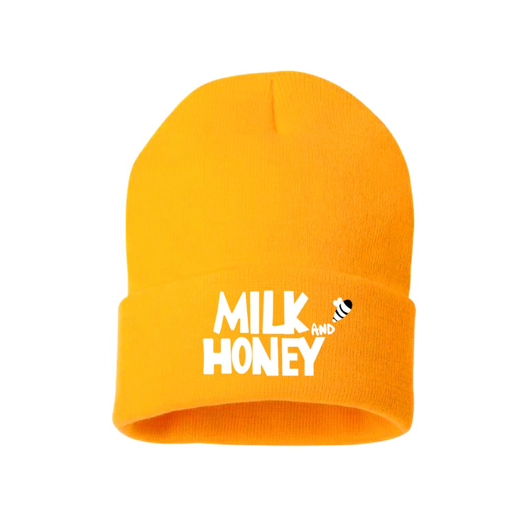 Yellow Milk and Honey Embroidered Cuffed Beanie - The Phi Concept