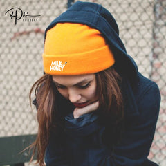 Yellow Milk and Honey Embroidered Cuffed Beanie - The Phi Concept